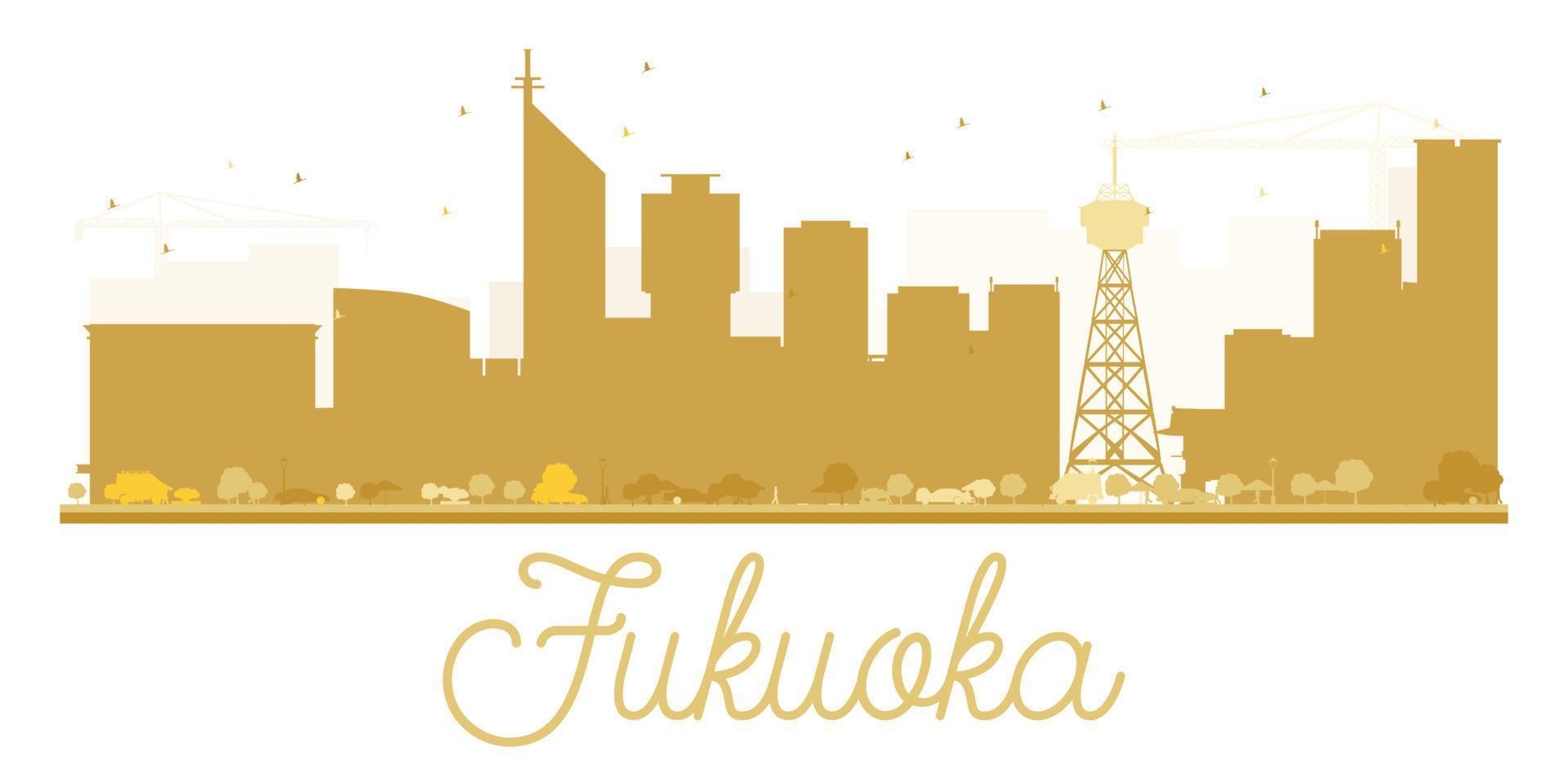 silhouette dorée des toits de la ville de fukuoka. vecteur