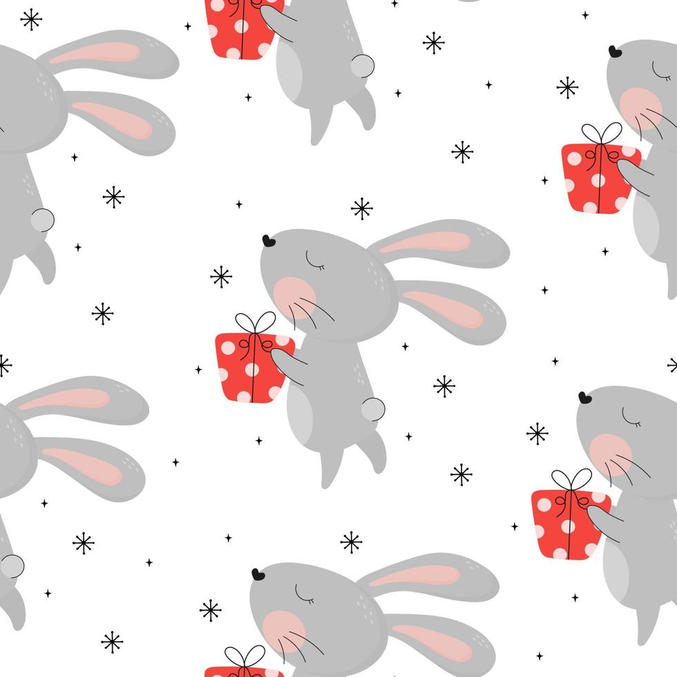 modèle de bonne année avec lapin mignon. lapin drôle donne un cadeau. symbole chinois 2023 nouvel an. personnage de dessin animé animalier. décoration de Noël. pour le papier d'emballage, les textiles, le tissu vecteur