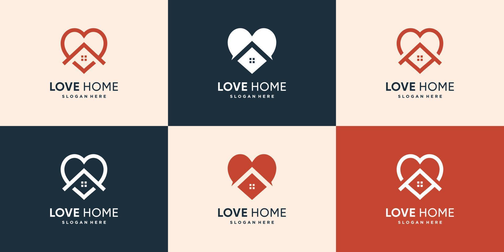 collection de logo de maison avec vecteur premium de concept d'amour créatif