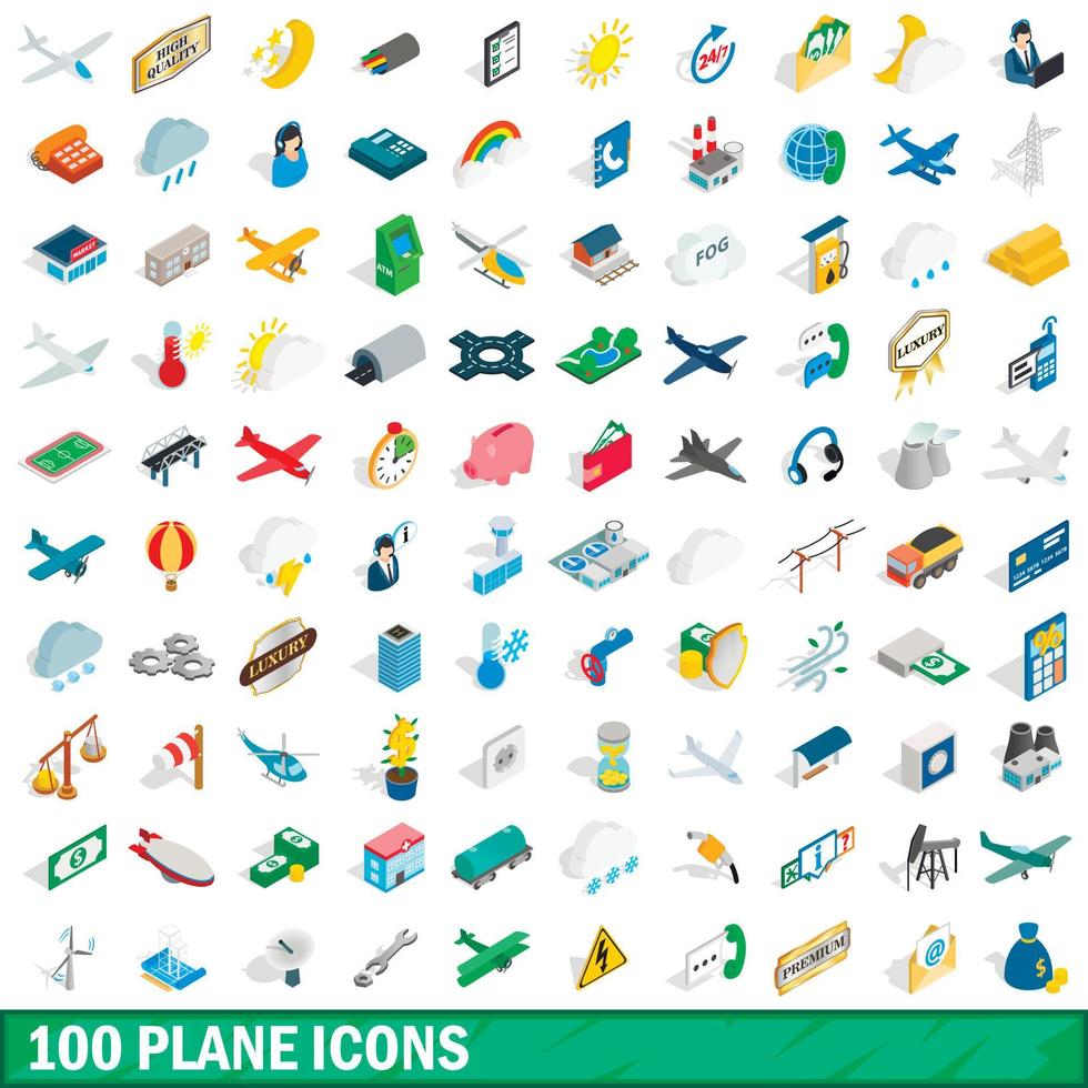 Ensemble de 100 icônes d'avion, style 3d isométrique vecteur