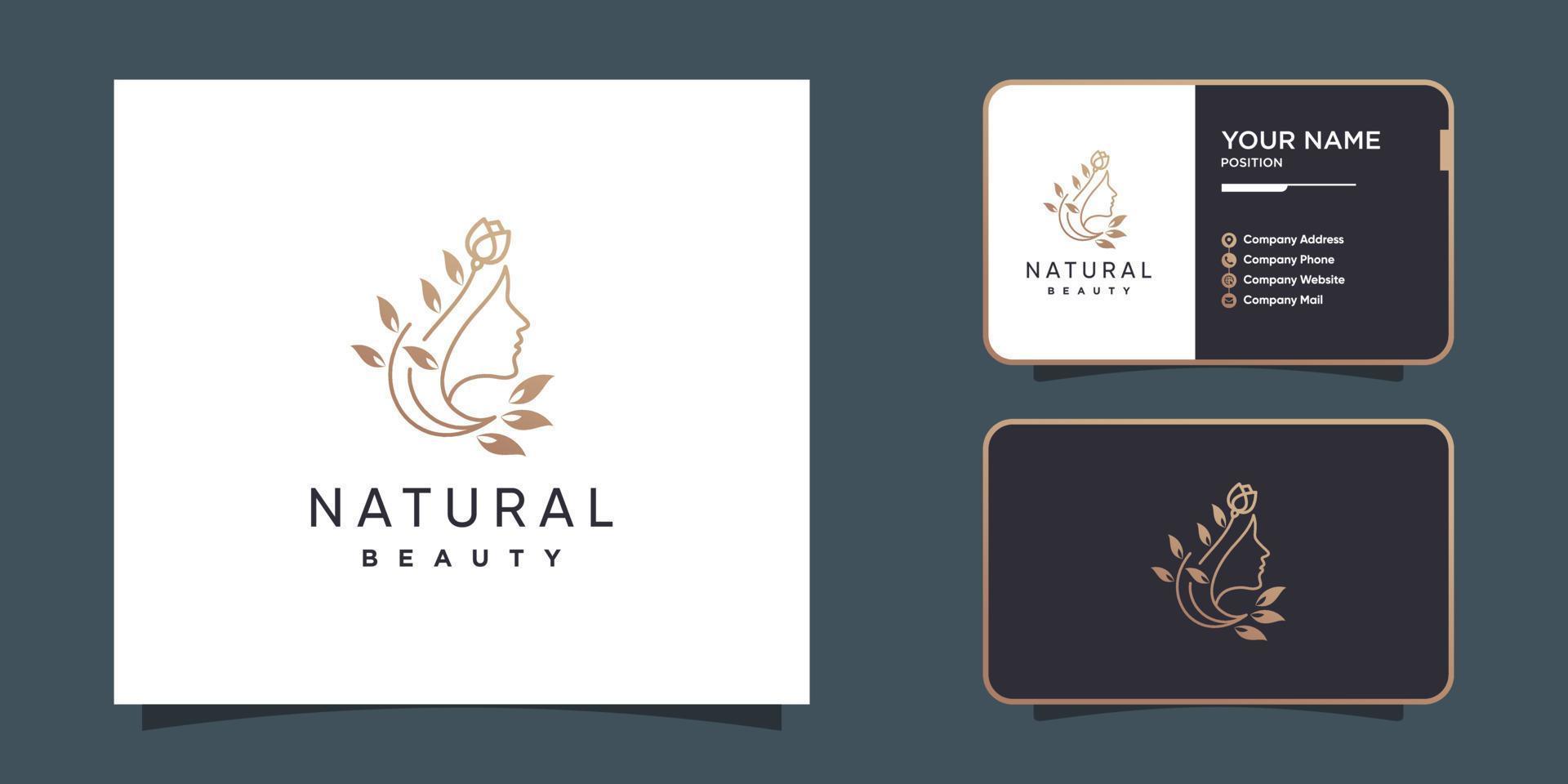 logo de beauté naturelle avec dessin au trait créatif concept de visage de femme vecteur premium