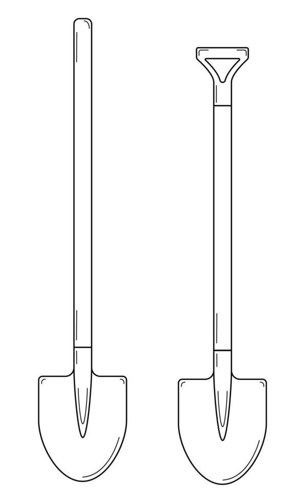 ensemble dessiné à la main de deux pelles de jardin. outils de jardinage. style de griffonnage. esquisser. illustration vectorielle vecteur