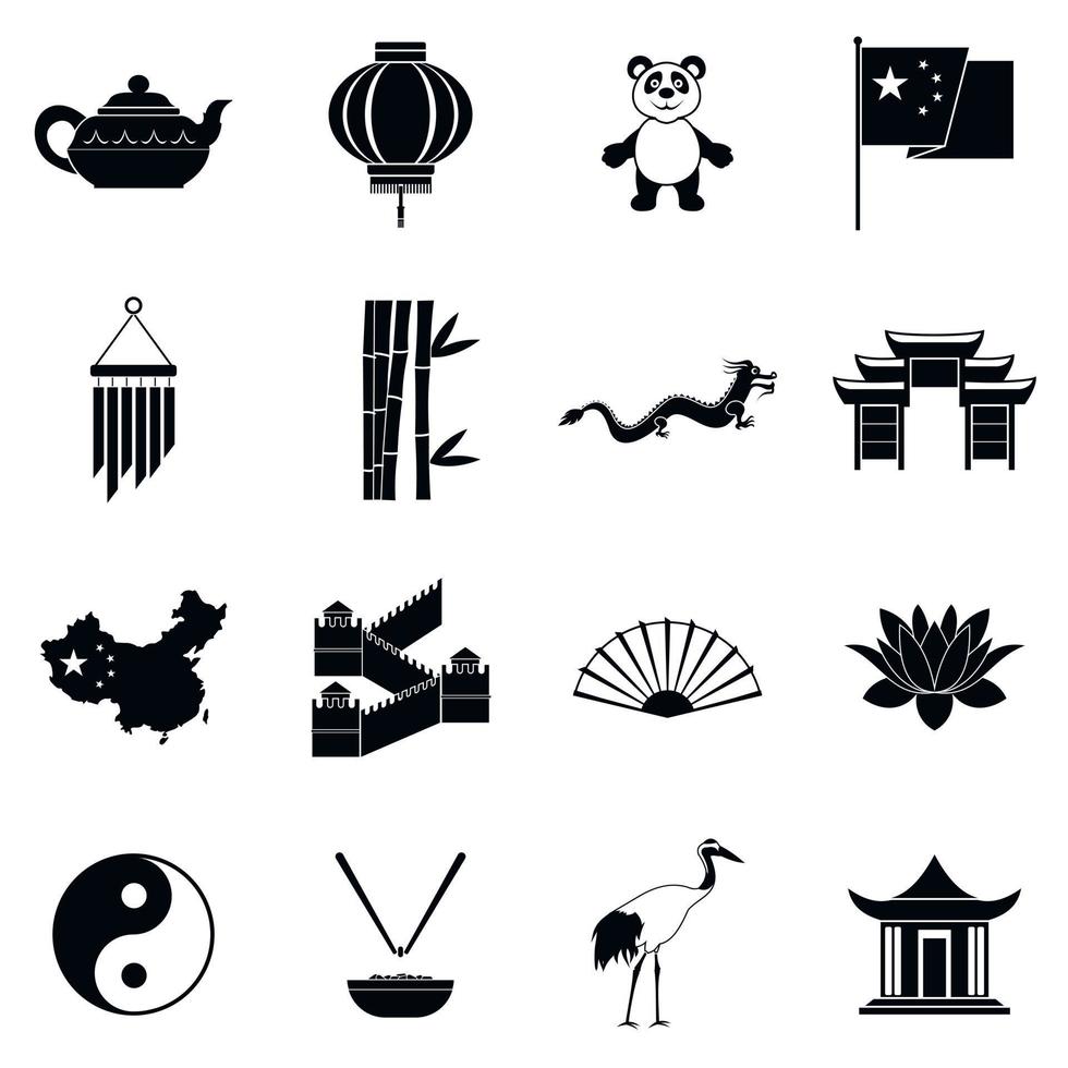 icônes simples noires de chine vecteur