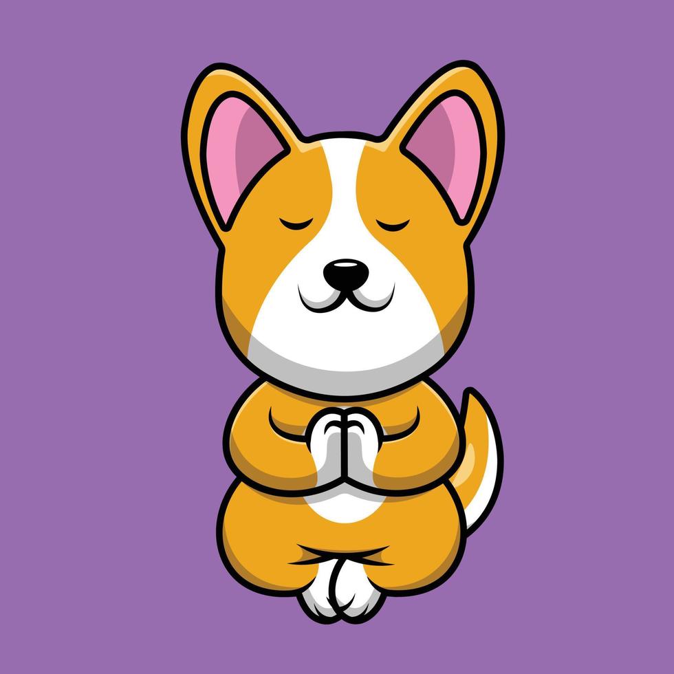 mignon corgi chien méditant illustration d'icône de vecteur de dessin animé. animal icône concept isolé vecteur premium