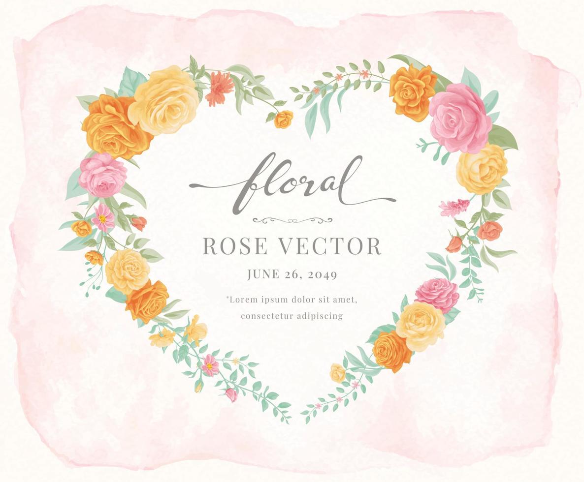 belle fleur rose et feuille botanique en forme de coeur aquarelle numérique peint illustration pour amour mariage saint valentin ou arrangement invitation conception carte de voeux vecteur