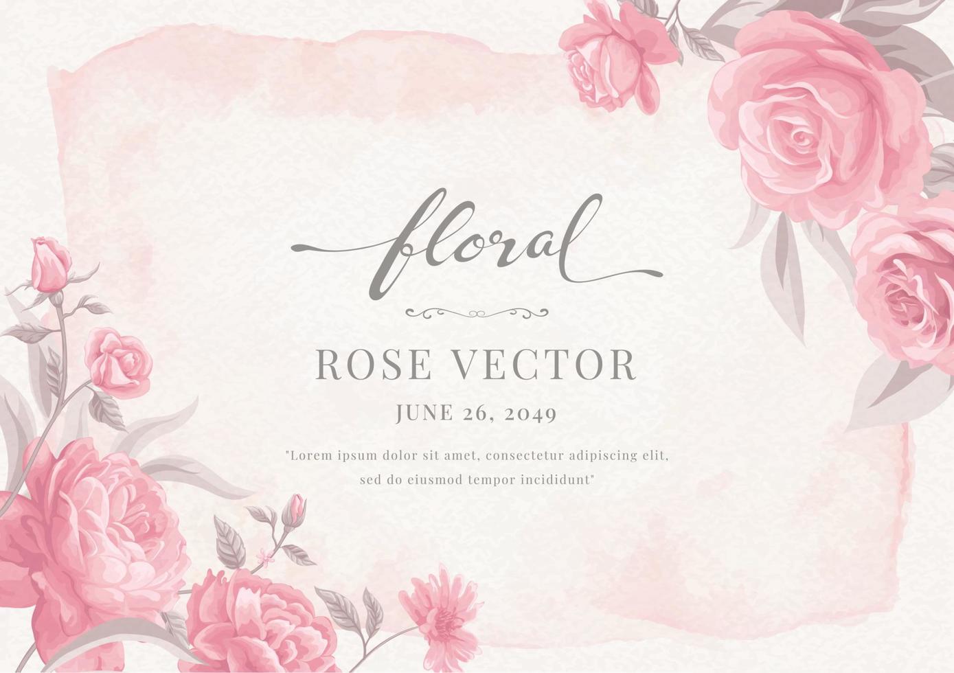belle fleur rose et feuille botanique illustration peinte numériquement pour l'amour mariage saint valentin ou arrangement invitation conception carte de voeux vecteur