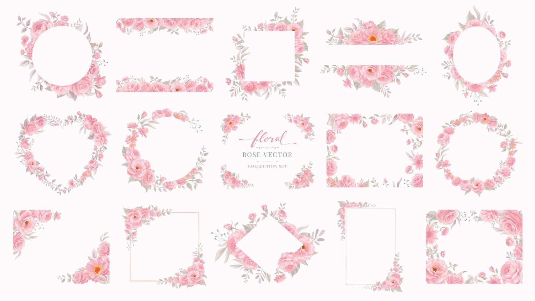 ensemble de collection belle fleur rose et illustration peinte numérique de feuille botanique pour l'amour mariage saint valentin ou arrangement invitation conception carte de voeux vecteur