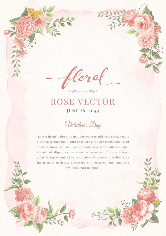 fleur rose et illustration peinte numérique de feuille botanique vecteur