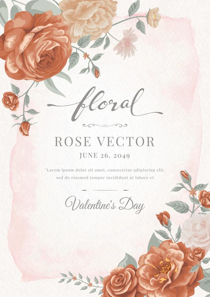 belle fleur rose et feuille botanique illustration peinte numériquement pour l'amour mariage saint valentin ou arrangement invitation conception carte de voeux vecteur