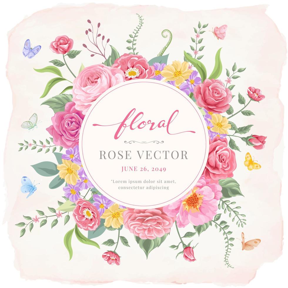 fleur rose et illustration peinte numérique de feuille botanique vecteur