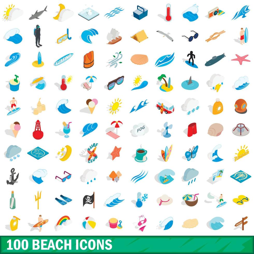 Ensemble de 100 icônes de plage, style 3d isométrique vecteur