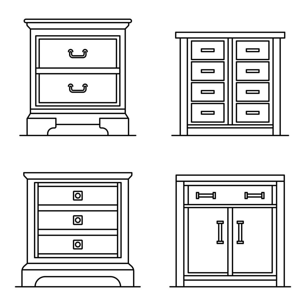 jeu d'icônes de table de chevet, style de contour vecteur