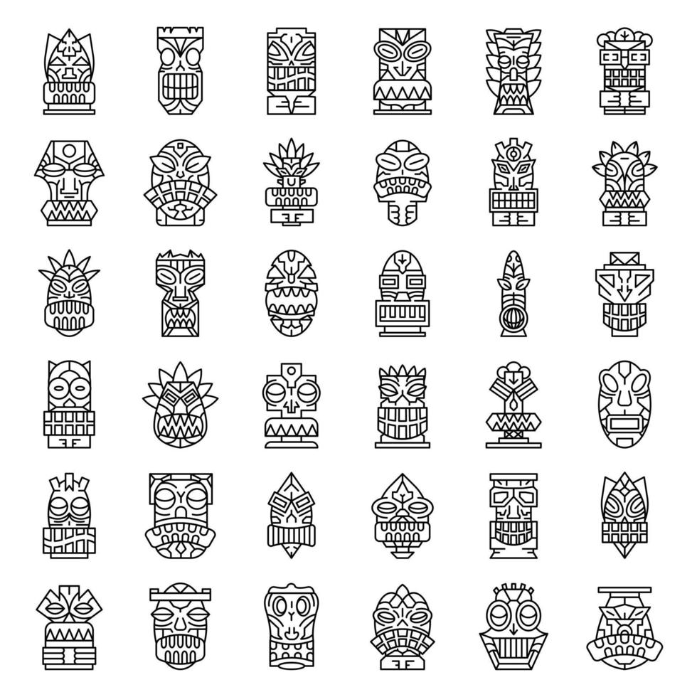 jeu d'icônes d'idoles tiki, style de contour vecteur