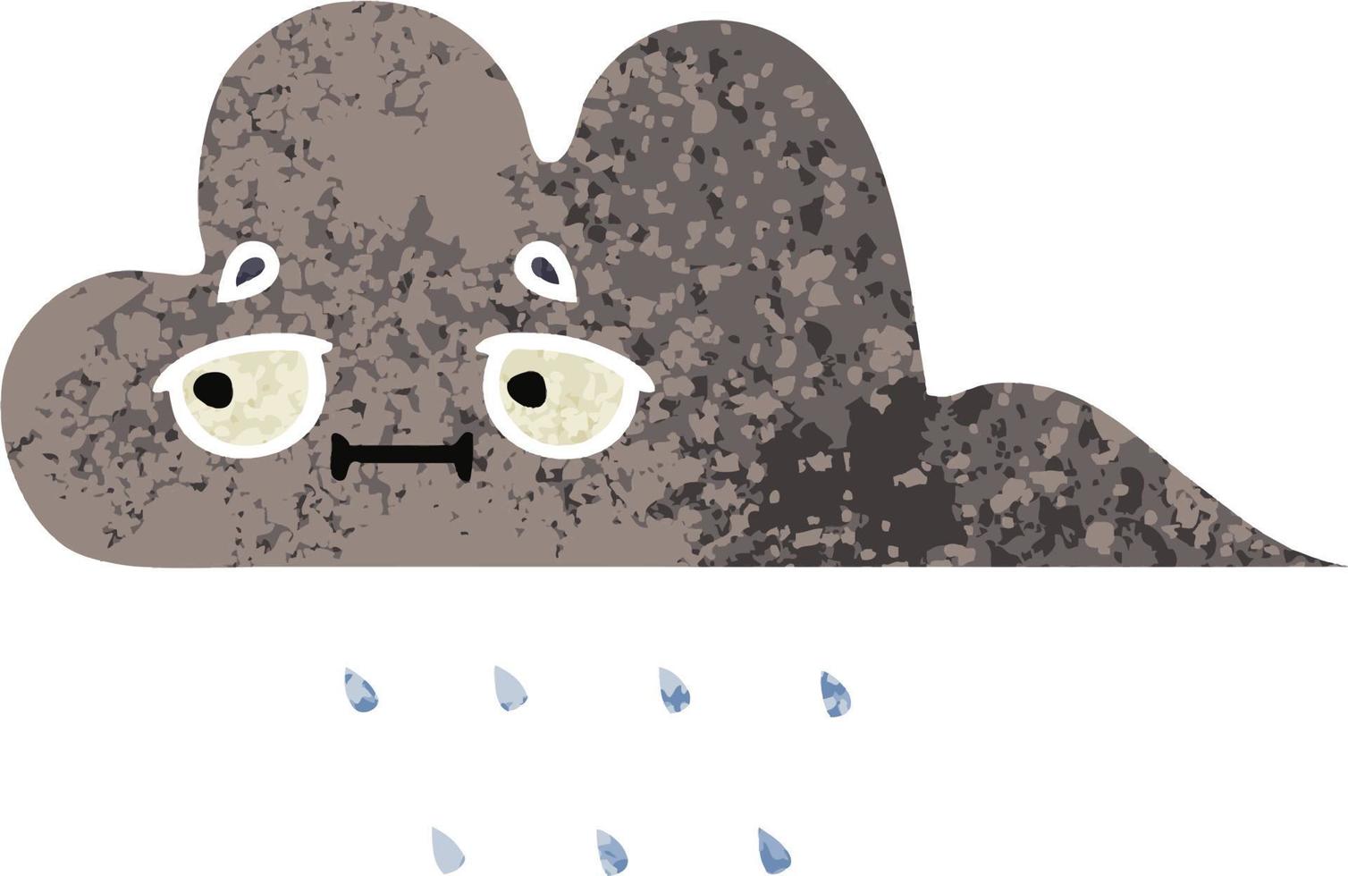 nuage de pluie de tempête de dessin animé de style illustration rétro vecteur