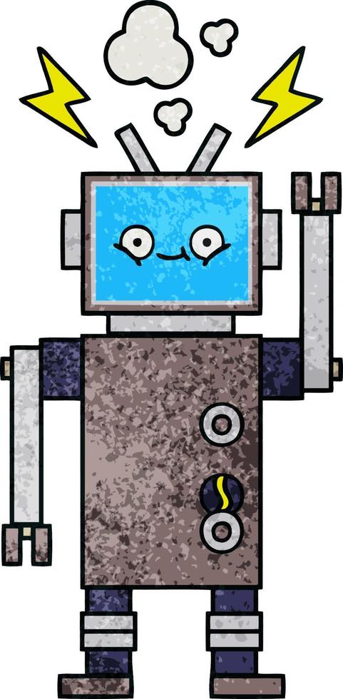 robot de dessin animé de texture grunge rétro vecteur