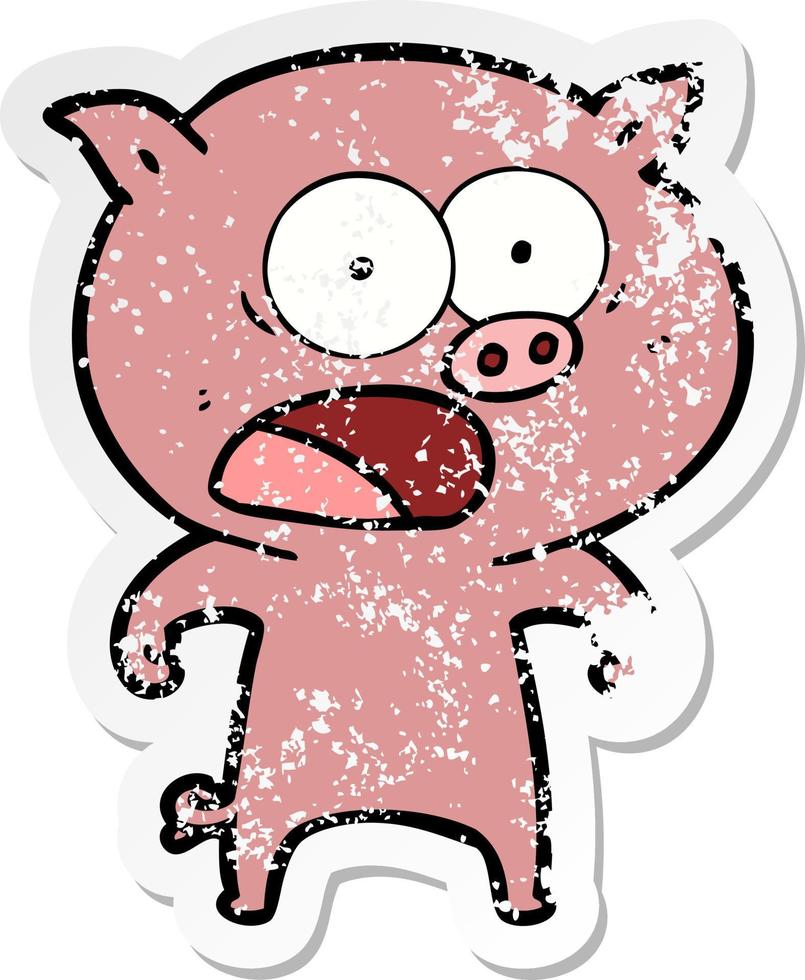 autocollant en détresse d'un cochon de dessin animé criant vecteur