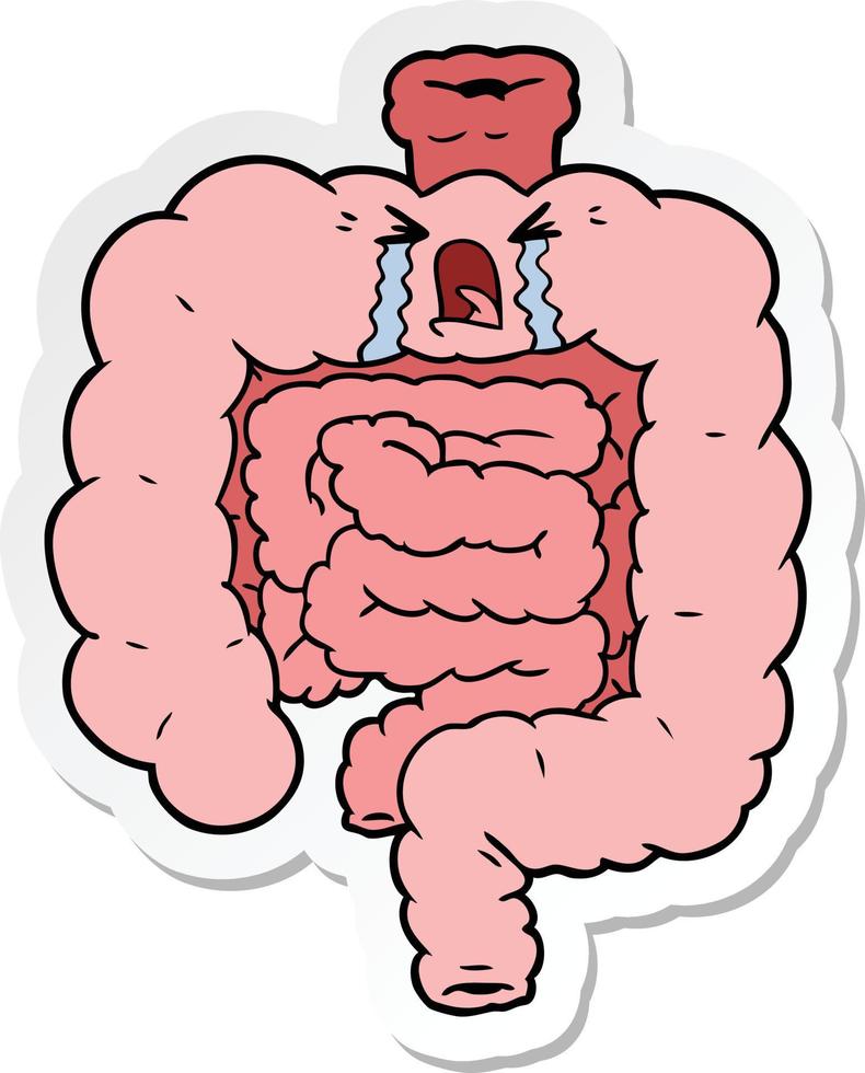 autocollant d'un dessin animé intestins pleurant vecteur