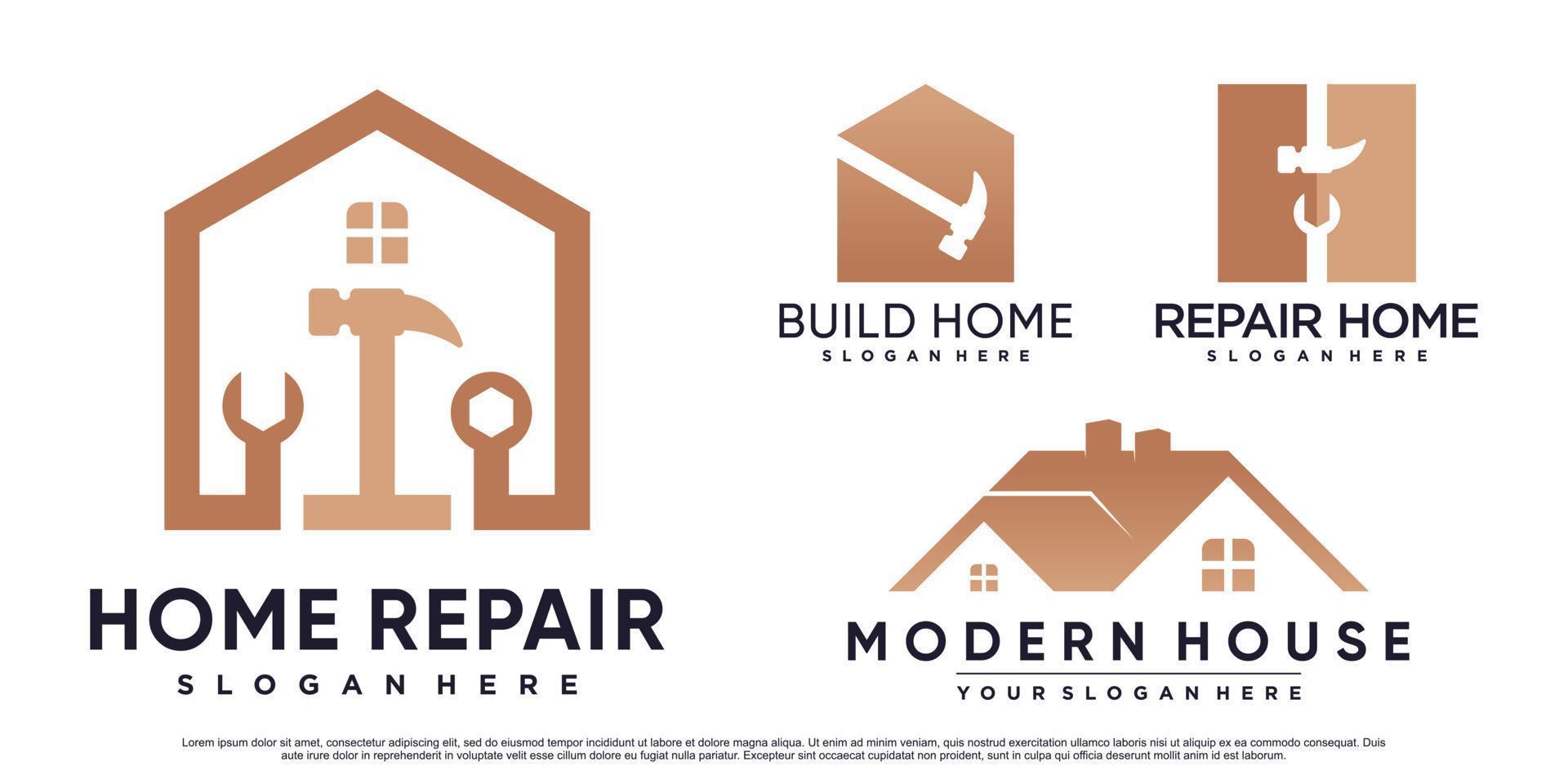 ensemble d'inspiration de conception de logo de réparation à domicile avec marteau et élément créatif vecteur premium