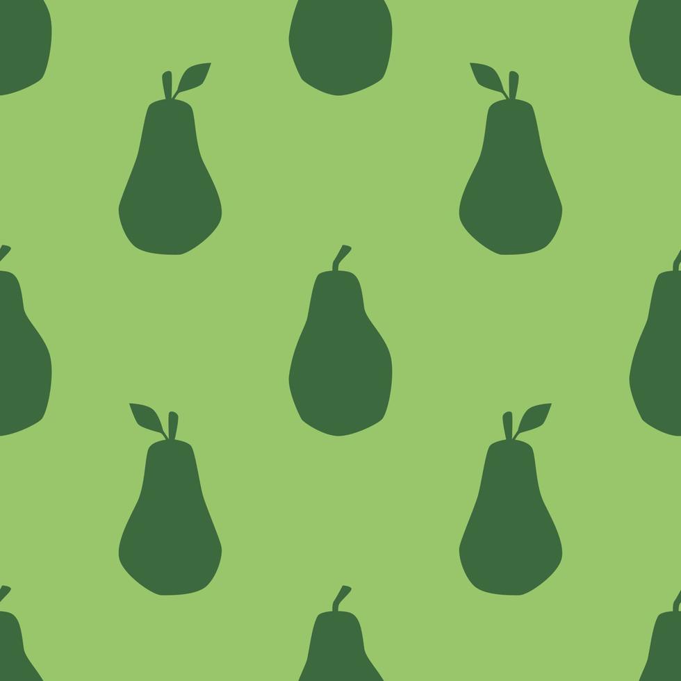 modèle sans couture de poire verte, dans un style design plat. fruits de poire dessinés à la main sur fond vert, conception répétitive simple. illustration d'été vecteur