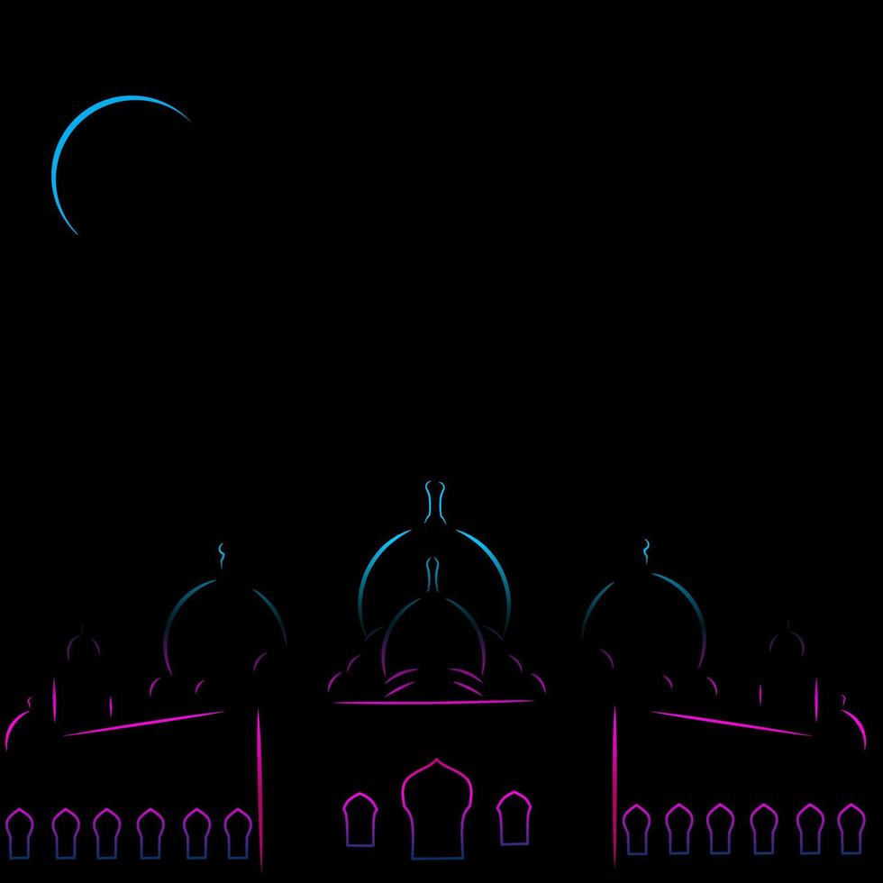 logo pop art de la ligne de la mosquée. conception colorée de point de repère islamique avec un fond sombre. illustration vectorielle abstraite. fond noir isolé pour t-shirt, affiche, vêtements, merch, vêtements. vecteur