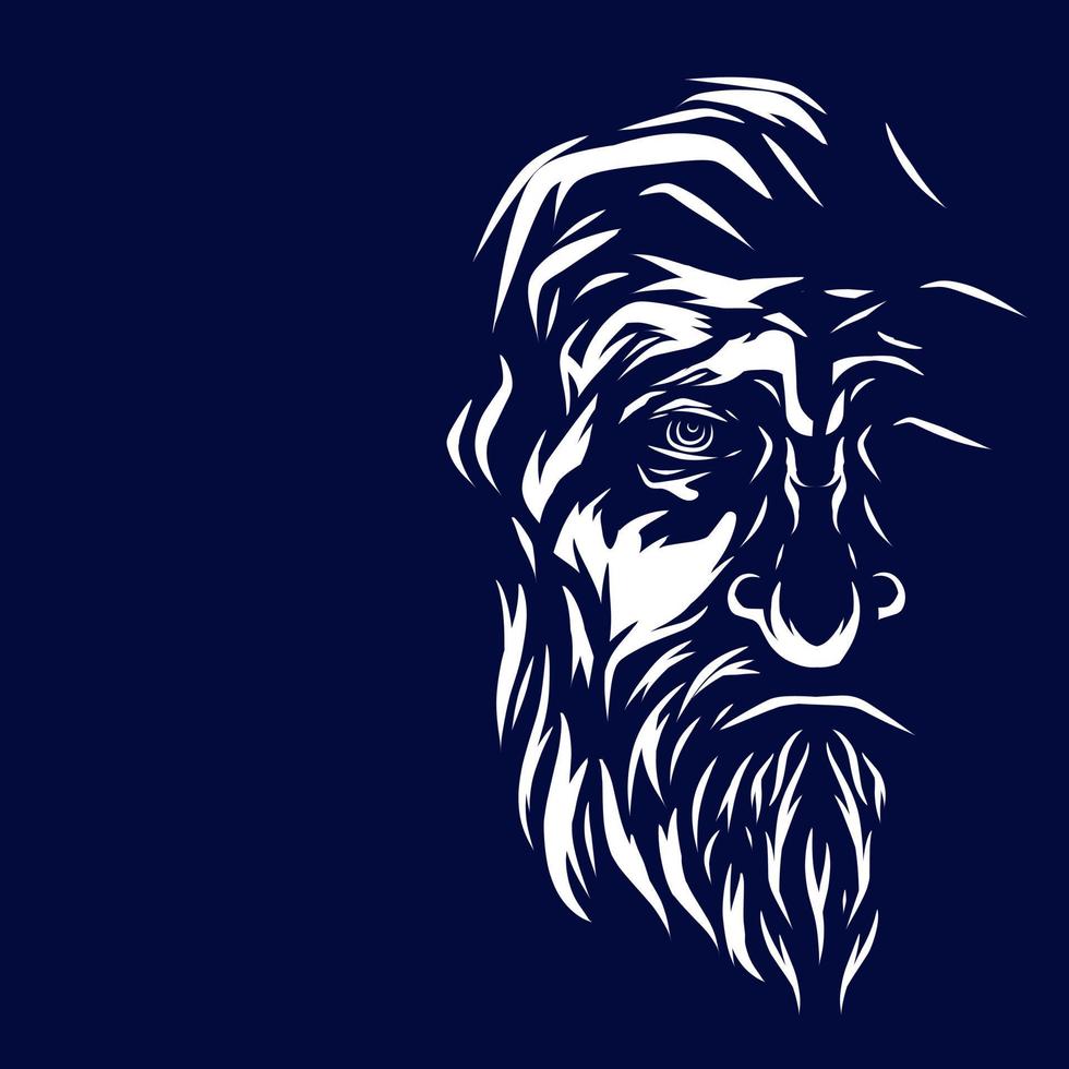 logo d'art de ligne barbu de vieil homme. design coloré avec un fond sombre. illustration vectorielle abstraite. isolé avec un fond bleu marine pour t-shirt, affiche, vêtements, merch, vêtements. vecteur