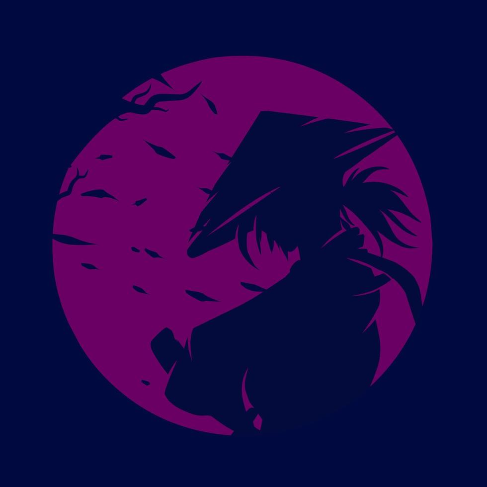 samouraï japon épée chevalier ligne potrait logo design coloré avec fond sombre. fond bleu marine isolé pour t-shirt, affiche, vêtements, merch, vêtements, création de badges vecteur