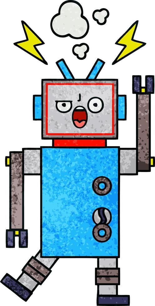 robot cassé de dessin animé de texture grunge rétro vecteur