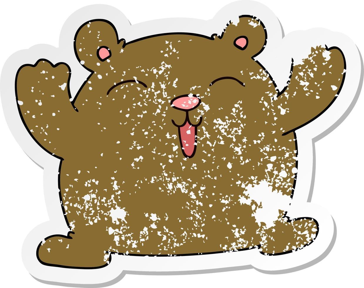 autocollant en détresse d'un ours drôle de dessin animé dessiné à la main vecteur