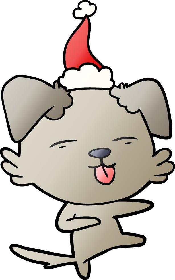 dessin animé dégradé d'un chien dansant portant un bonnet de noel vecteur