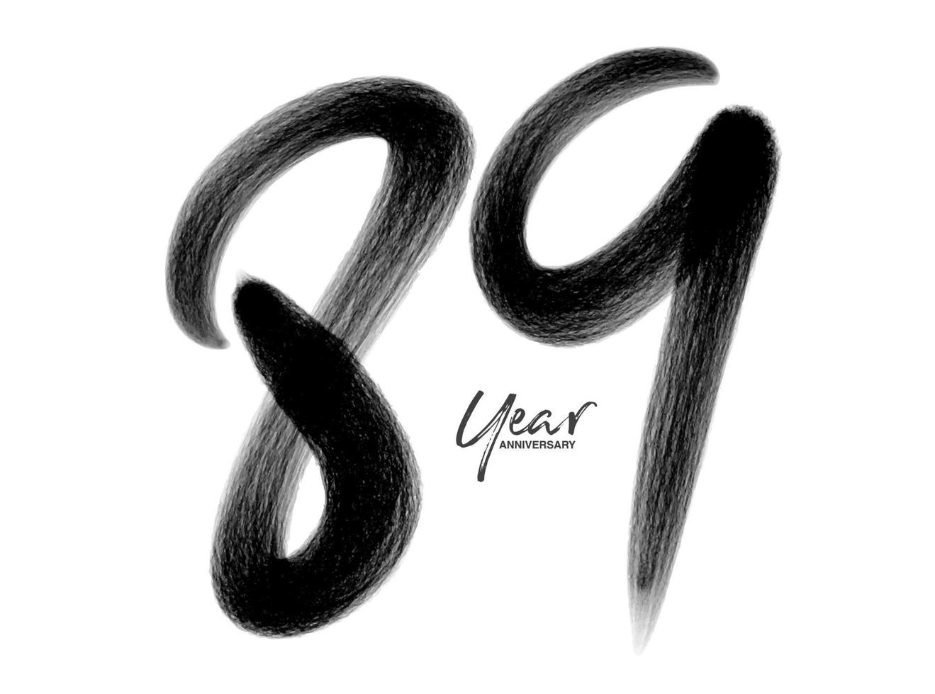 Modèle vectoriel de célébration d'anniversaire de 89 ans, création de logo de 89 ans, 89e anniversaire, numéros de lettrage noir dessin au pinceau croquis dessiné à la main, illustration vectorielle de numéro de conception de logo