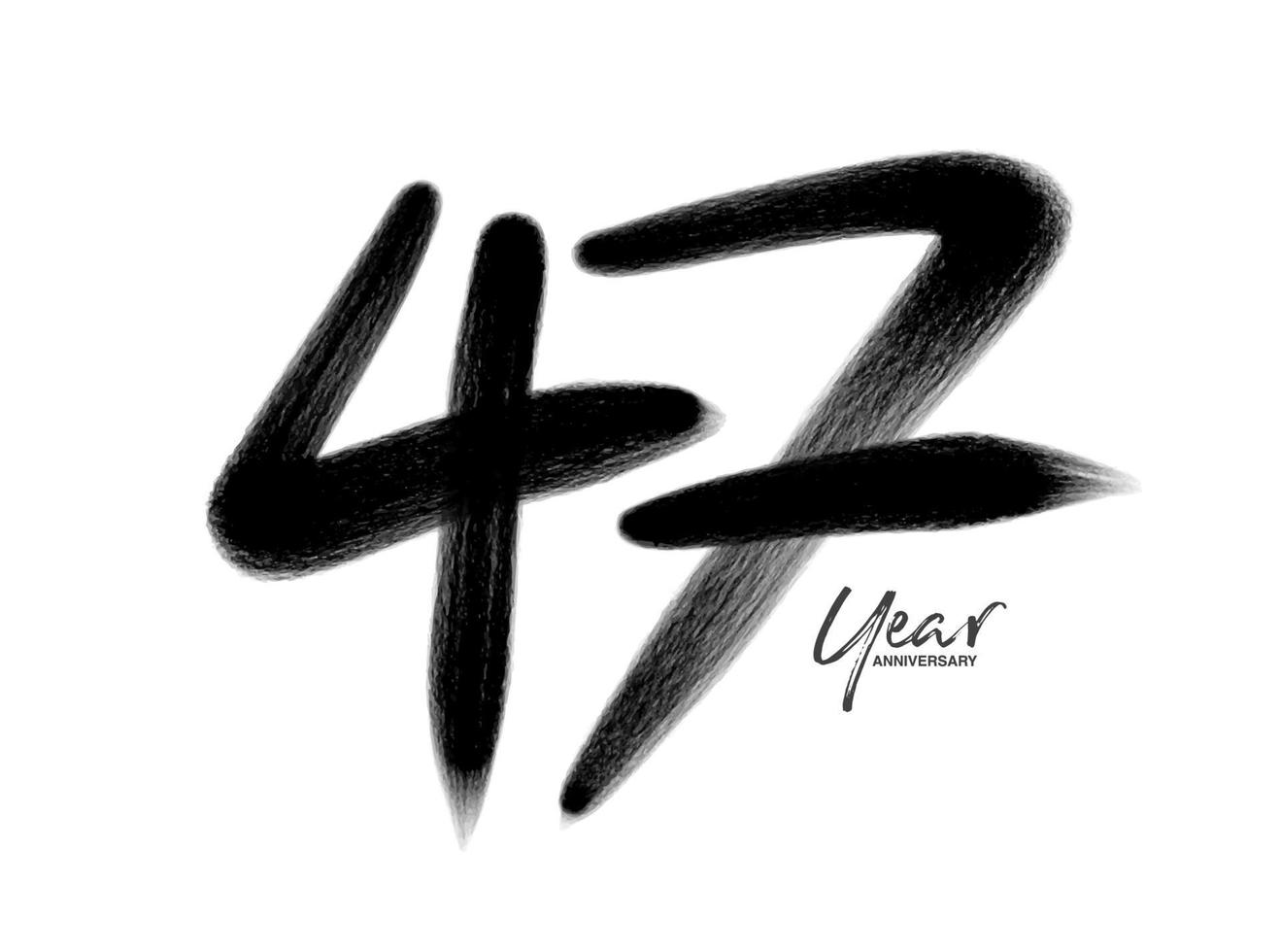 Modèle vectoriel de célébration d'anniversaire de 47 ans, création de logo de 47 ans, 47e anniversaire, numéros de lettrage noir dessin au pinceau croquis dessiné à la main, illustration vectorielle de numéro de conception de logo