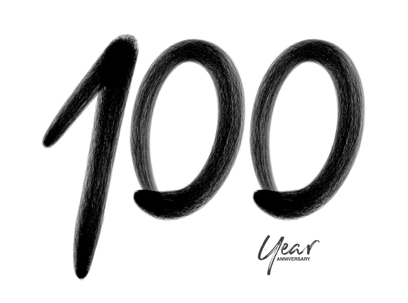 Modèle de vecteur de célébration de 100 ans anniversaire, création de logo de 100 ans, 100e anniversaire, numéros de lettrage noir brosse dessin croquis dessiné à la main, illustration vectorielle de numéro logo design