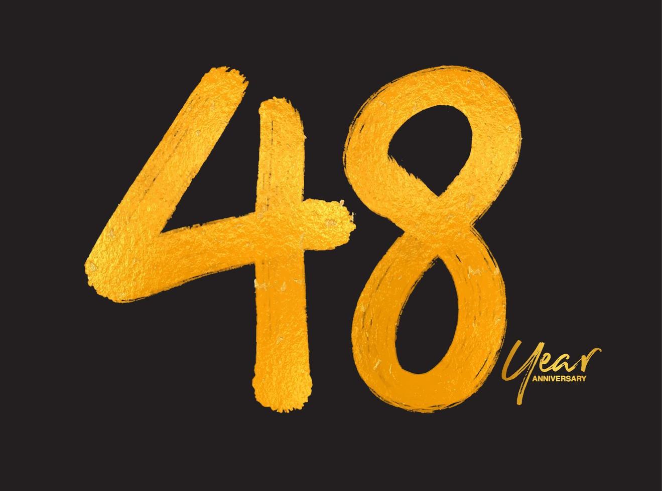 modèle vectoriel de célébration d'anniversaire de 48 ans d'or, création de logo de 48 ans, 48e anniversaire, numéros de lettrage d'or brosse dessin croquis dessiné à la main, illustration vectorielle de numéro de conception de logo