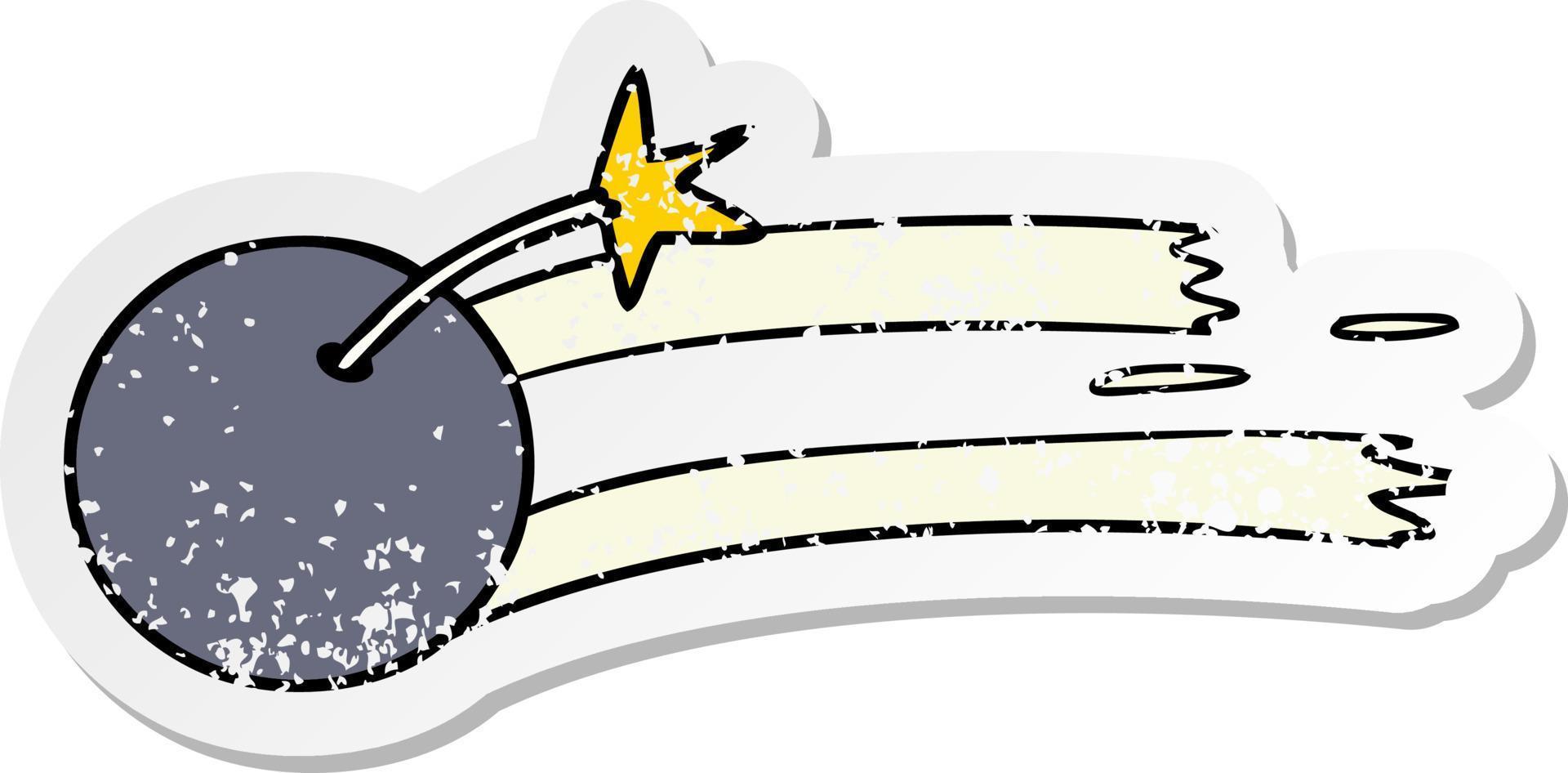 doodle dessin animé autocollant en détresse d'une bombe allumée vecteur