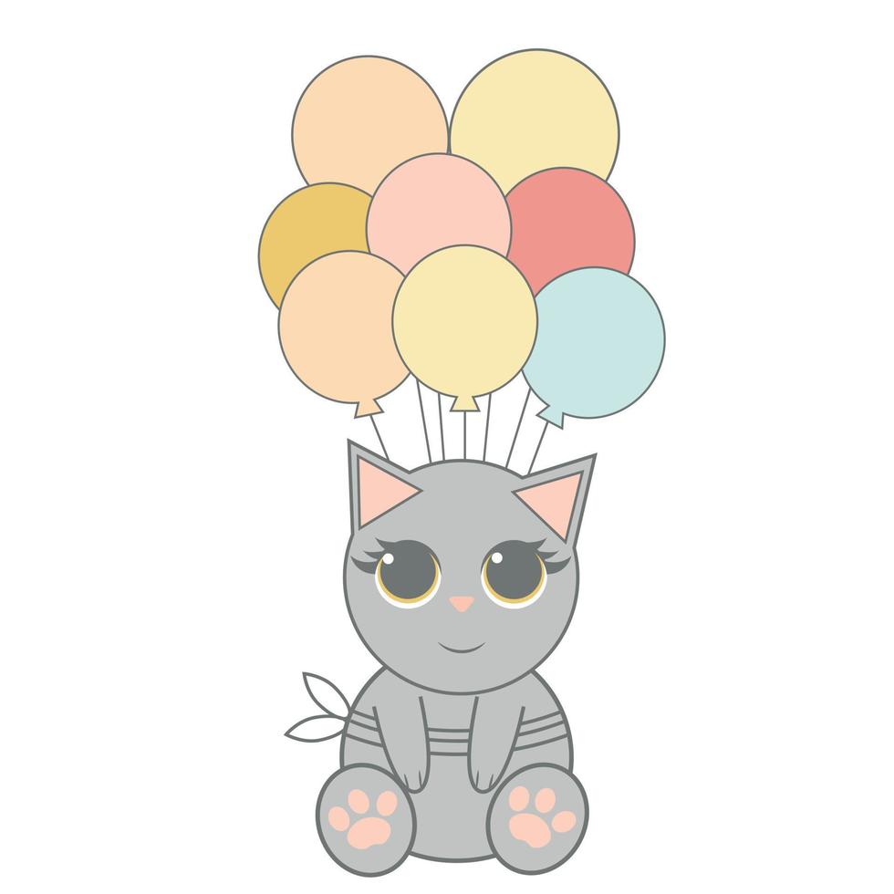 mignon bébé chat avec oiseau. illustration vectorielle pour baby shower, carte de voeux, invitation à une fête, impression de t-shirt de vêtements de mode. vecteur