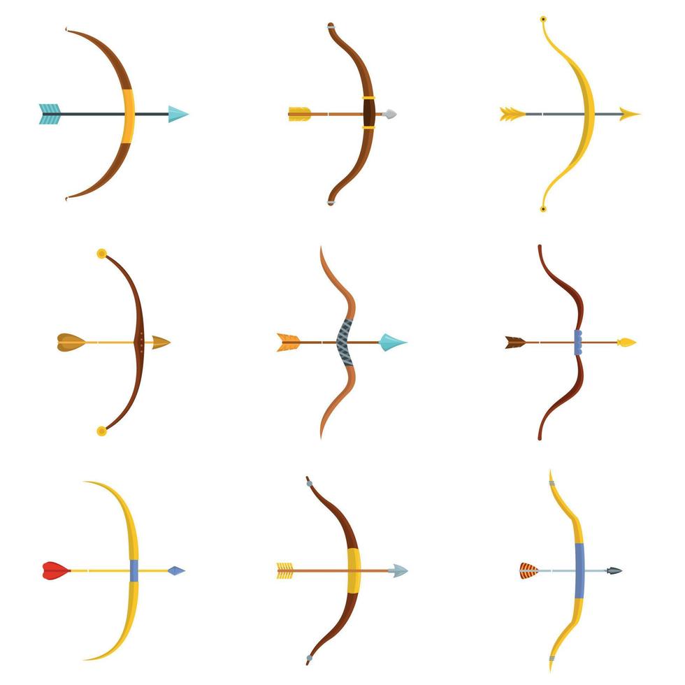 arc flèche arme icônes ensemble vecteur isolé