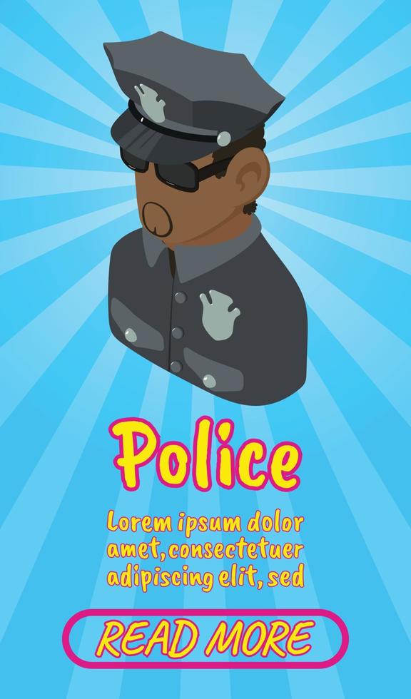 bannière de concept de police, style isométrique de bande dessinée vecteur