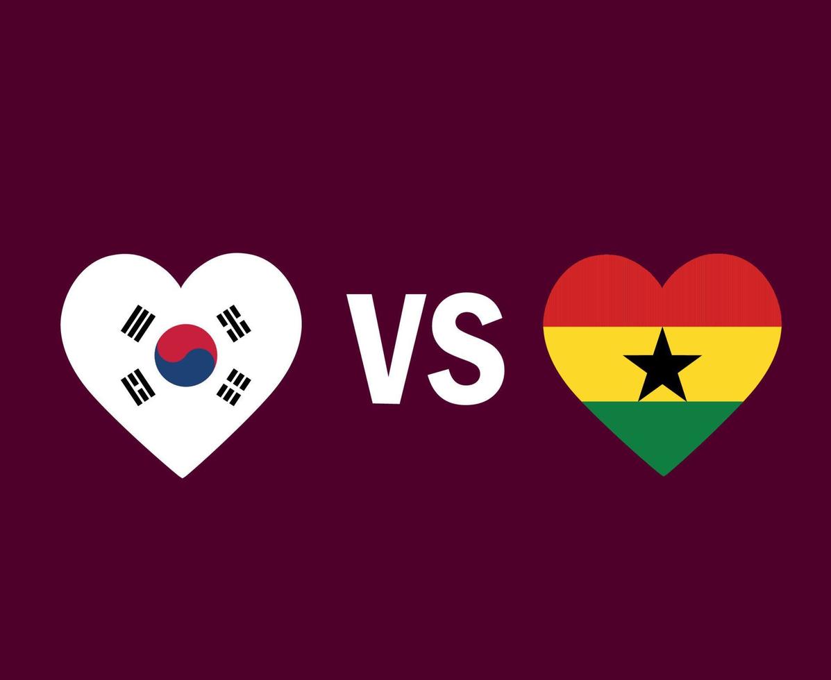 corée du sud et ghana drapeau conception de symbole de coeur afrique et asie football final vecteur pays africains et asiatiques équipes de football illustration