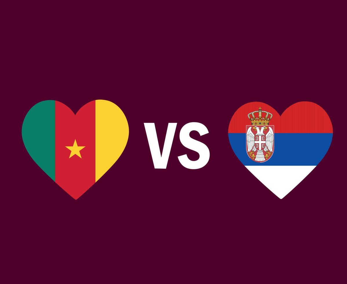 cameroun et serbie drapeau coeur symbole design europe et afrique football final vecteur pays européens et africains équipes de football illustration