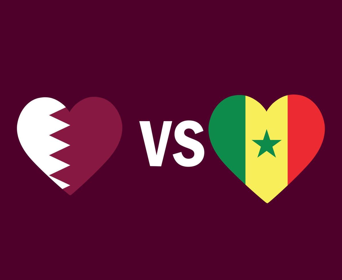 qatar et sénégal drapeau coeur symbole design afrique et asie football final vecteur pays africains et asiatiques équipes de football illustration