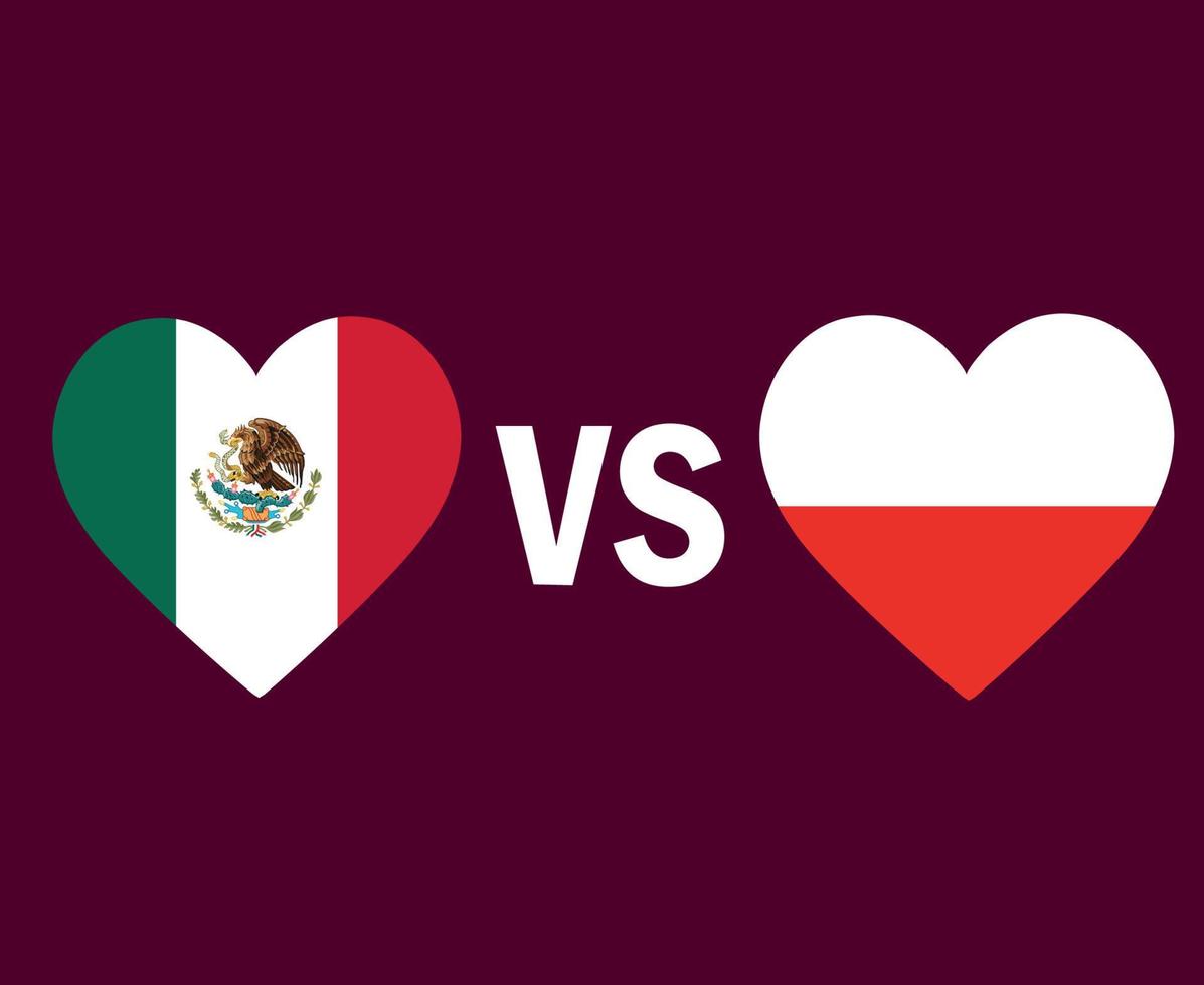 mexique et pologne drapeau conception de symbole de coeur europe et amérique du nord football final vecteur pays européens et nord américains illustration des équipes de football