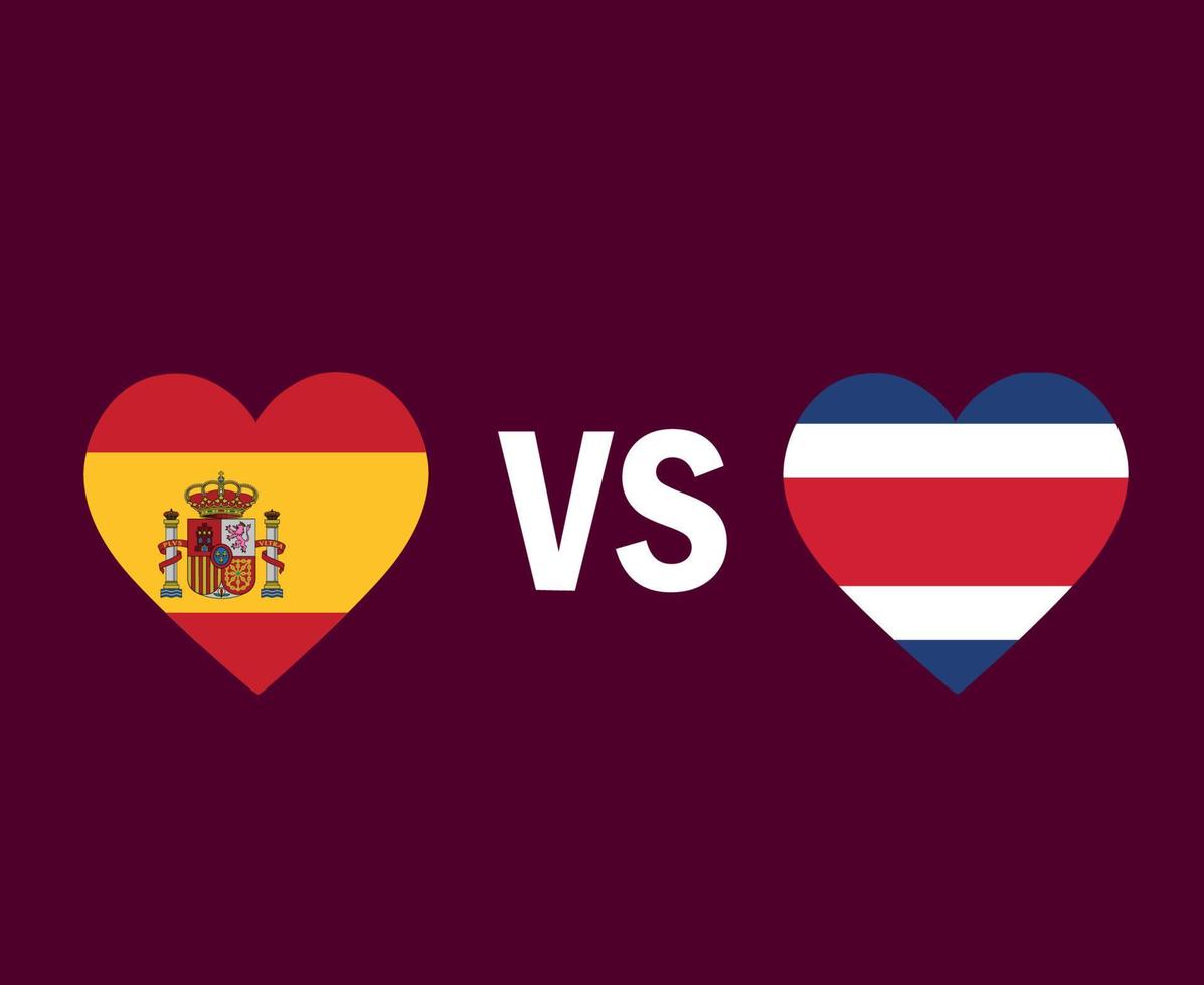 espagne et costa rica drapeau coeur symbole conception europe et amérique du nord football final vecteur pays européens et nord américains équipes de football illustration