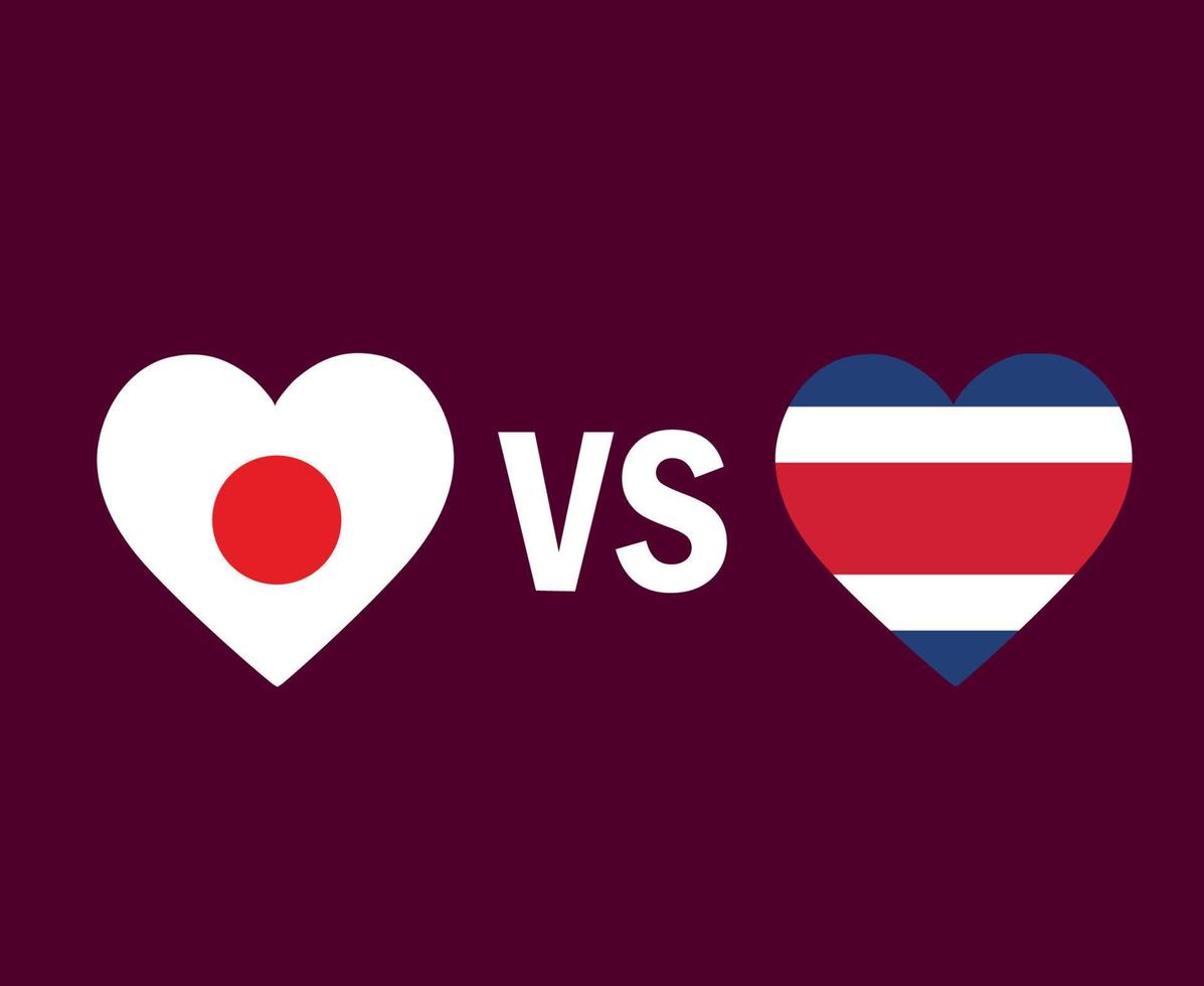 japon et costa rica drapeau conception de symbole de coeur amérique du nord et asie football final vecteur pays nord-américains et asiatiques équipes de football illustration