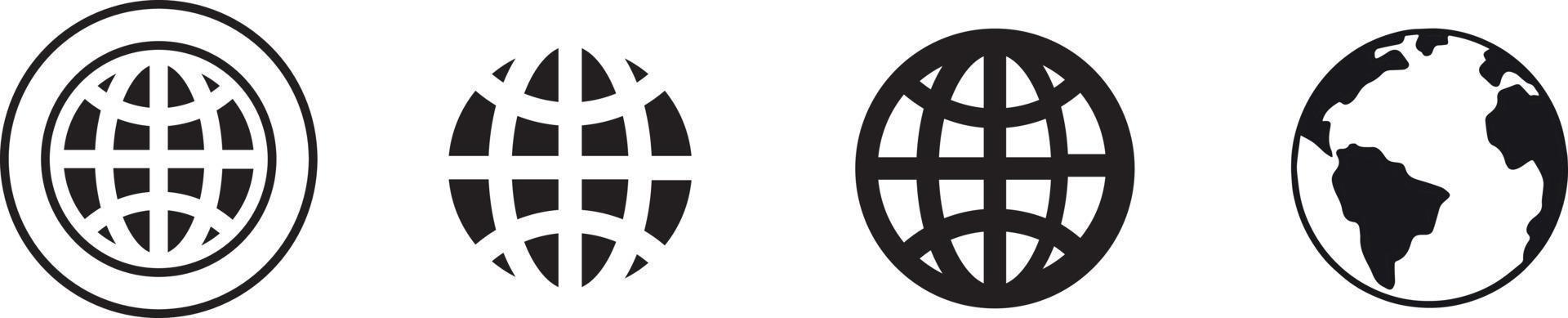 jeu d'icônes du monde. collection d'icônes mondiale planète terre. globes avec symbole de cartes du monde. ligne de forme de globe et style élégant vecteur