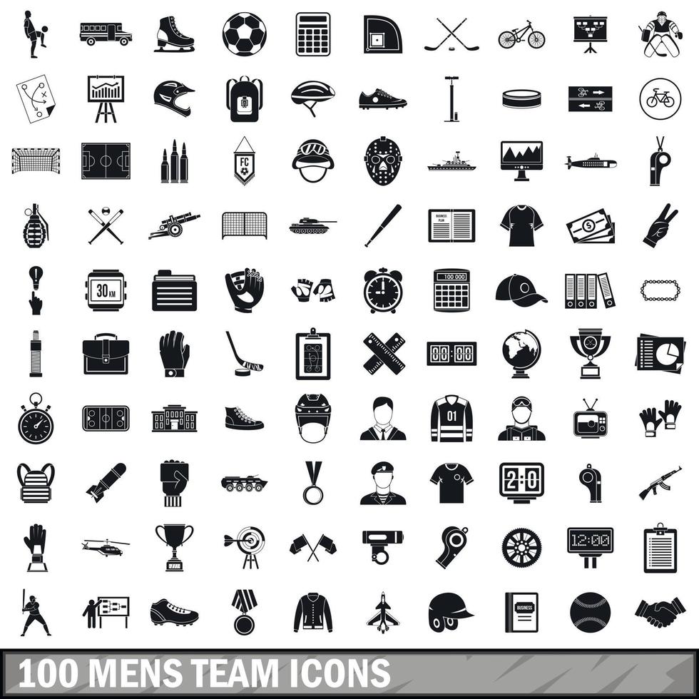 Ensemble d'icônes d'équipe de 100 hommes, style simple vecteur