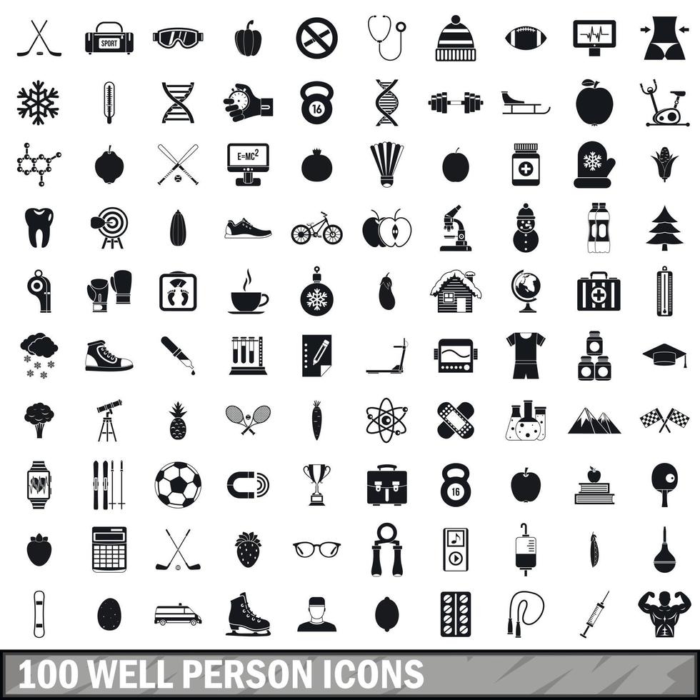 Ensemble de 100 icônes de personne bien, style simple vecteur
