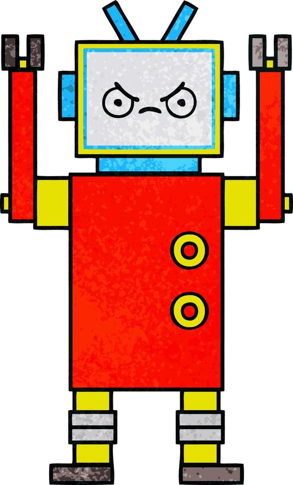 robot de dessin animé de texture grunge rétro vecteur