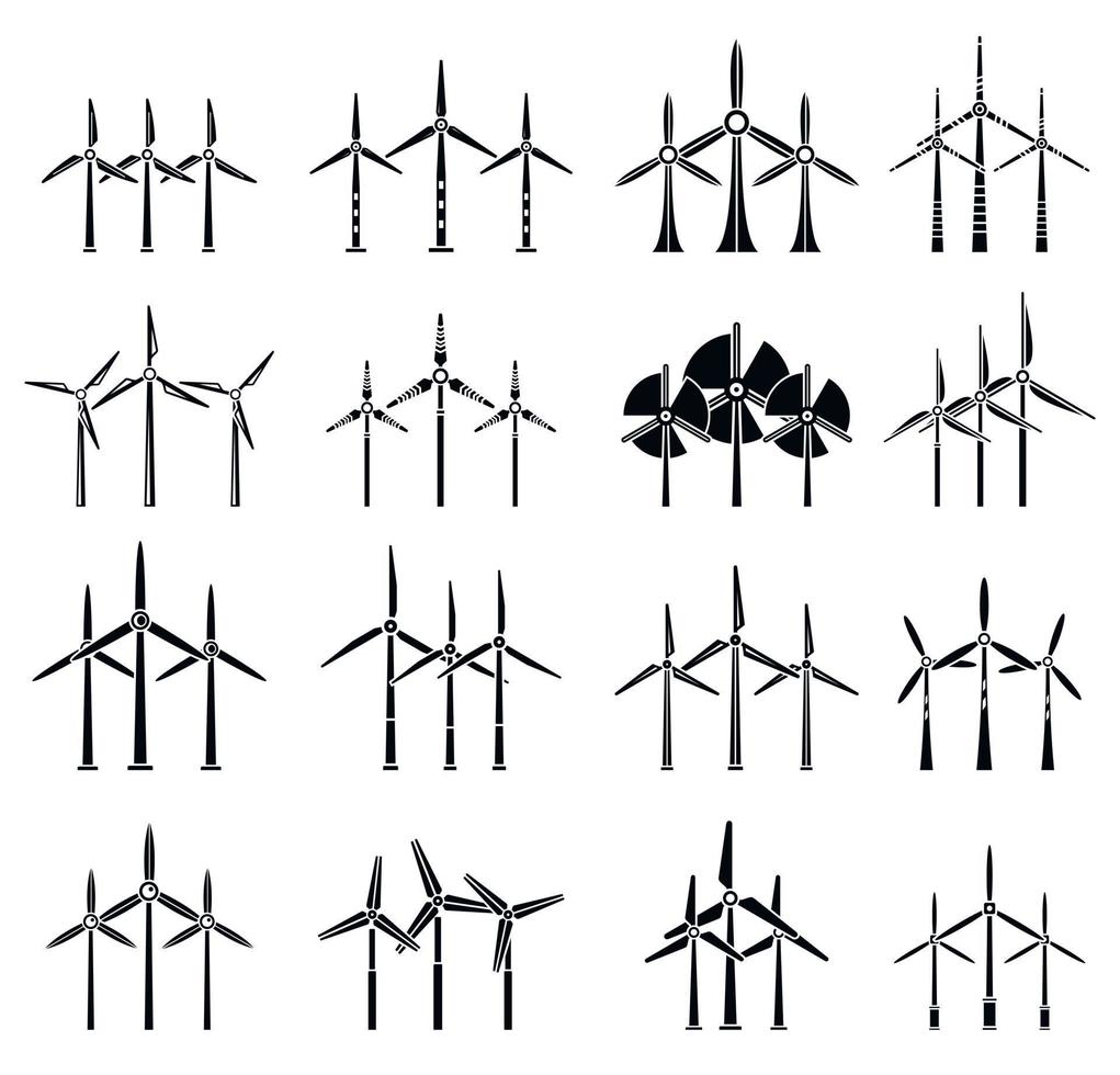 jeu d'icônes d'éolienne écologique, style simple vecteur