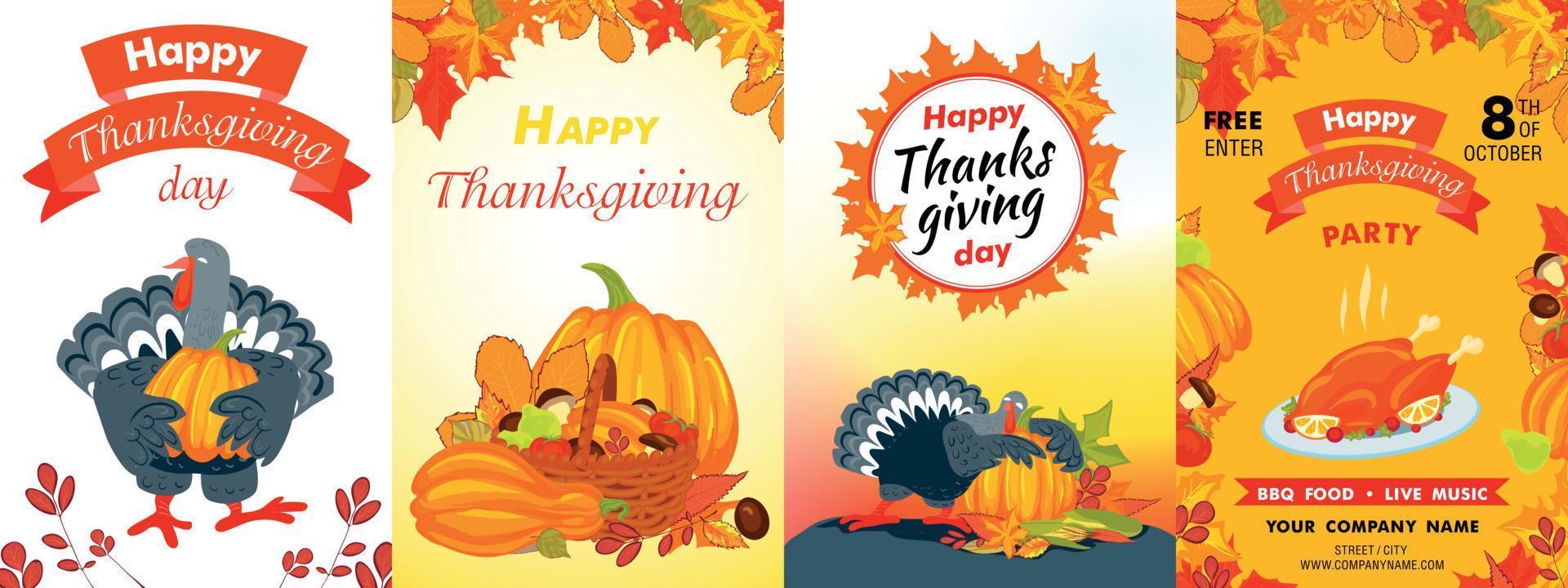 ensemble de bannières de joyeux thanksgiving, style dessin animé vecteur