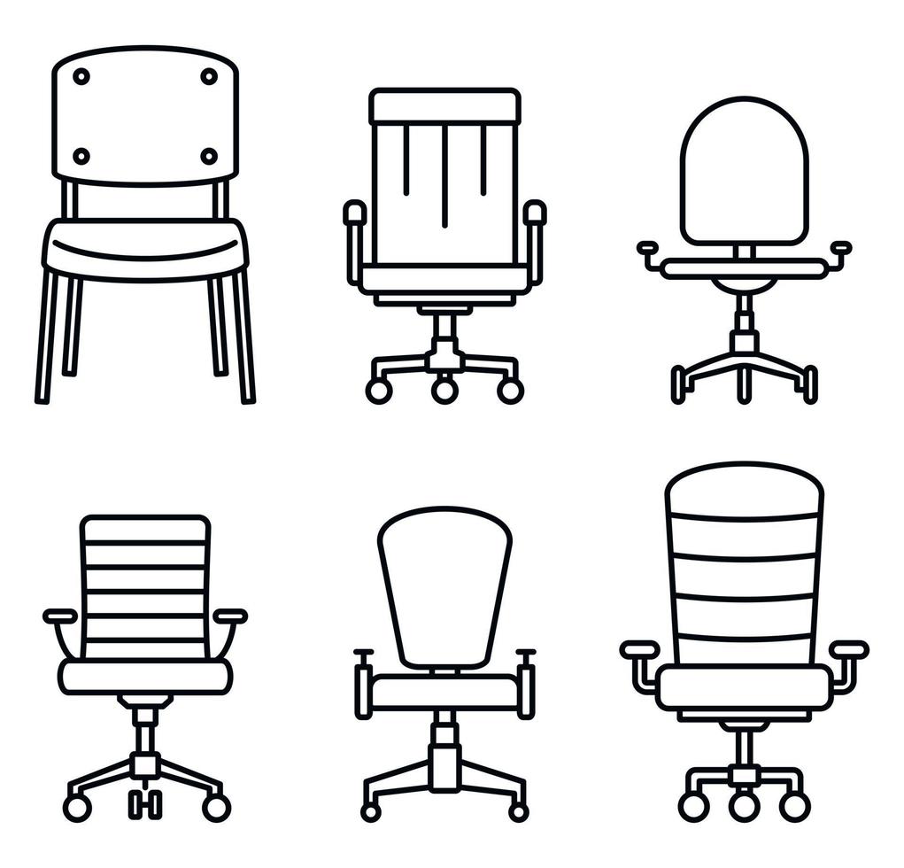 ensemble d'icônes de chaise de bureau moderne, style de contour vecteur
